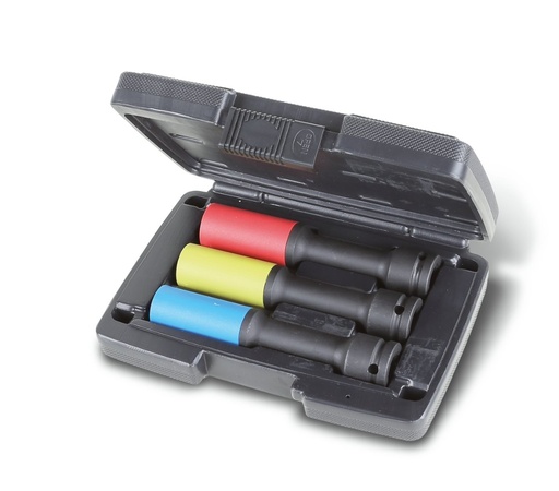 Beta 720LCL/C3 – Serie di 3 chiavi a bussola Macchina lunghe colorate con inserti polimerici per dadi ruote in valigetta di plastica